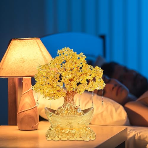 Golden money tree Feng Shui haut de gamme avec base dorée et citrine - 3
