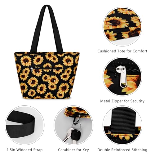 Duryarhall Durable Waterproof Tote Bag for Women, Heavy Duty Padded Shoulder Purse with Anti-Theft Zipper Pocket, 15 Inch Laptop Compartment & Side Bottle Pocket, Sunflower - image 6