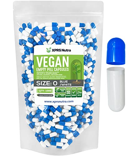 Image of XPRS Nutra Size 0 Empty Capsules - 1000 Count Empty Vegan Capsules - Vegetarian Pills - DIY Vegetable Capsule Filling - Veggie Pill Caps for Do-It-Yourself Supplements (Blue /White)