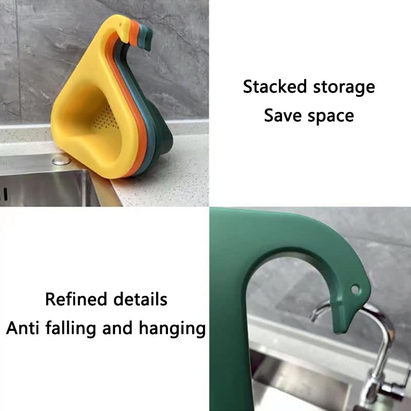 STOOSVIP 4pcs Swan Shape Sink Strainer, Triangular Corner Kitchen Sink Strainer, Punch-Free, Multifunctional Sink Basket, PP Material, Polished/Brushed Finish 3