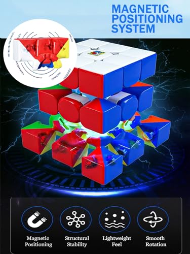 Image of CFMOUR Magnetic 3x3 Speed Cube - Stickerless Magic Cubes with Stand | 48 Magnets, Moyu Meilong 3M, Fast Turning, Durable, Brain Teaser, Birthday Party Gift, 3D Puzzle, Vivid Colour, Travel Game