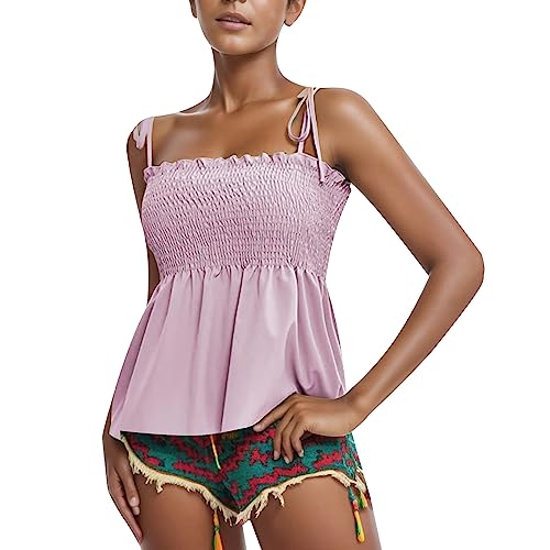 LOSSLO Spaghetti Top Damen - Cami Top Damen mit Rüschen Tank Top Damen...