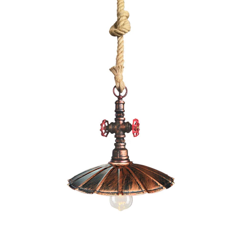 Lampadario a Sospensione retrò con Tubo dell'Acqua E27, Paralume in Metallo, lampadario a Sospensione a Goccia, lampadario a Testa Singola in Corda di Canapa, Decorazione per Bar, caffetteria, RI