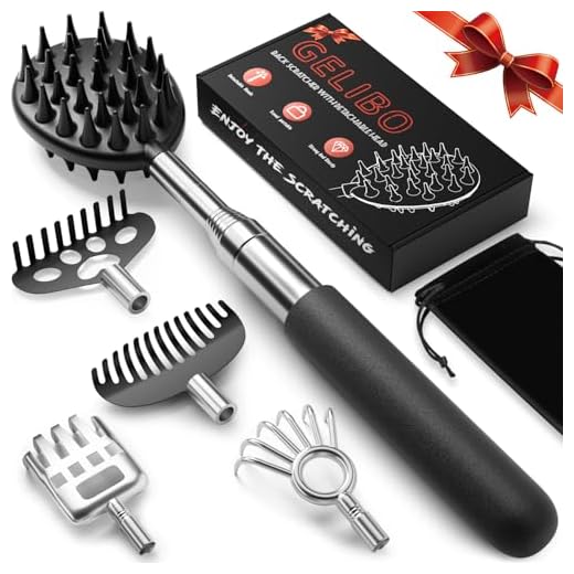 Gelibo Telescoping Back Scratcher with 5Pcs Detachable Heads,Birthday Christmas White Elephant Gifts for Adults Stocking Stuffers for Men, Mens Gifts, Extendable Back Massager Tool with Beautiful Box