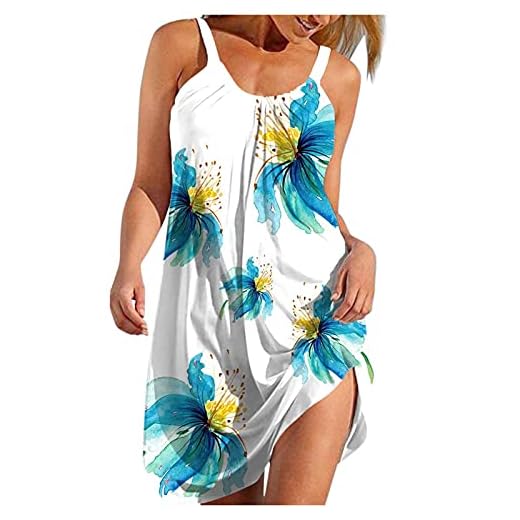 Generic Dammode charmig ärmlös söt seriefigur lös strandklänning tight klänning, Vit, L