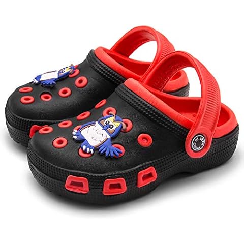 Mictchz Toddler Little Kids Clogs Slip On Girls Boys Garden Clogs Summer Non-Slip Lightweight Slide Sandals Shoes Pool Shower Beach Slippers Black/Red Cover