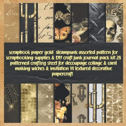 scrapbook paper gold steampunk assorted pattern for scrapbooking supplies & DIY craft junk journal pack kit 28 patterned crafting sheet for decoupage ... invitation 14 textured decorative papercraft image 2