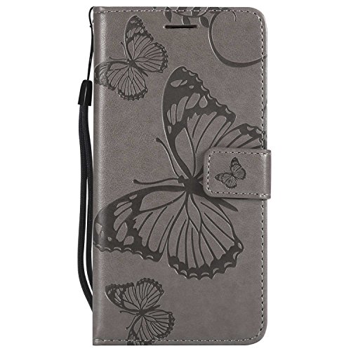DENDICO Cover per Huawei P9 Lite, Pelle Portafoglio Custodia per Huawei P9 Lite Custodia a Libro con Funzione di appoggio e Porta Carte di Credito - Grigio
