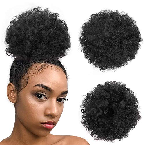 Afro Puff Drawstring Ponytail Hair Extension Synthetic Fluffy Kinky Curly Hair Puff Bun Updo Hair Pieces Afro Donut Chignon Hairpieces Extensions S1B…