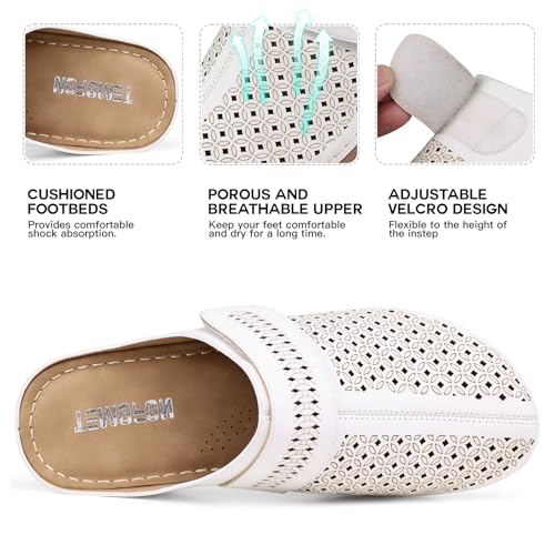 Image of TEMOFON Clogs for Women Mules Shoes: Comfortable Arch Support Closed Toe Sandals Backless Low Wedge Slip on Shoes