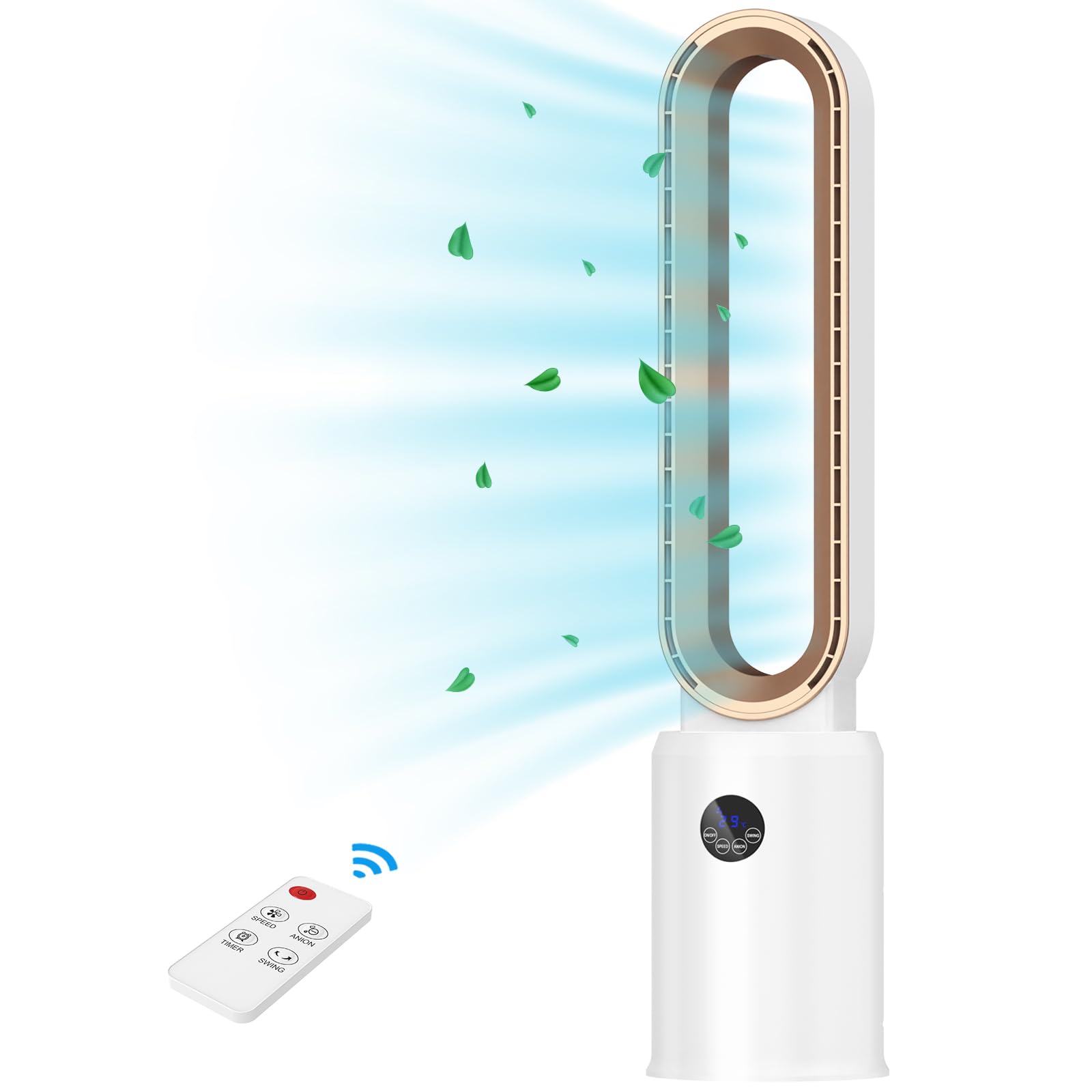 advwin Bladeless Tower Fan with Remote, Quiet Cooling Fan with Oscillation, 24 Speeds, 12H Timer, Easy to Clean, 39Inch Standing Floor Fan for Bedroom