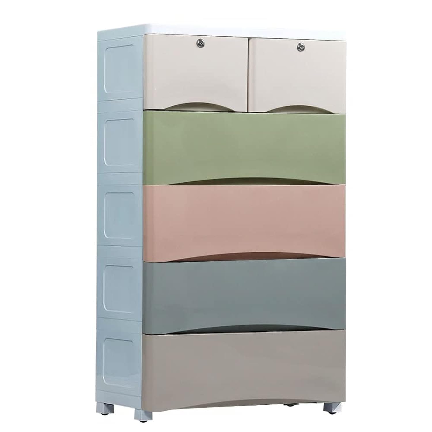 COOLBABYPlastic Cabinet 5 Drawers Storage Dresser,Small Closet Drawers Organizer Unit For Clothes,Toys,Bedroom,Playroom(60cm Wide，Mut ), 60cm Macaron, Yly002-60C-Mkl