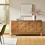 HULALA HOME Mid Century Sideboard Buffet Cabinet with Solid Wood Legs, 60' Kitchen Storage Cabinet Credenza with 4 Doors and 2 Shelves, Accent Console Table (Seadrift)