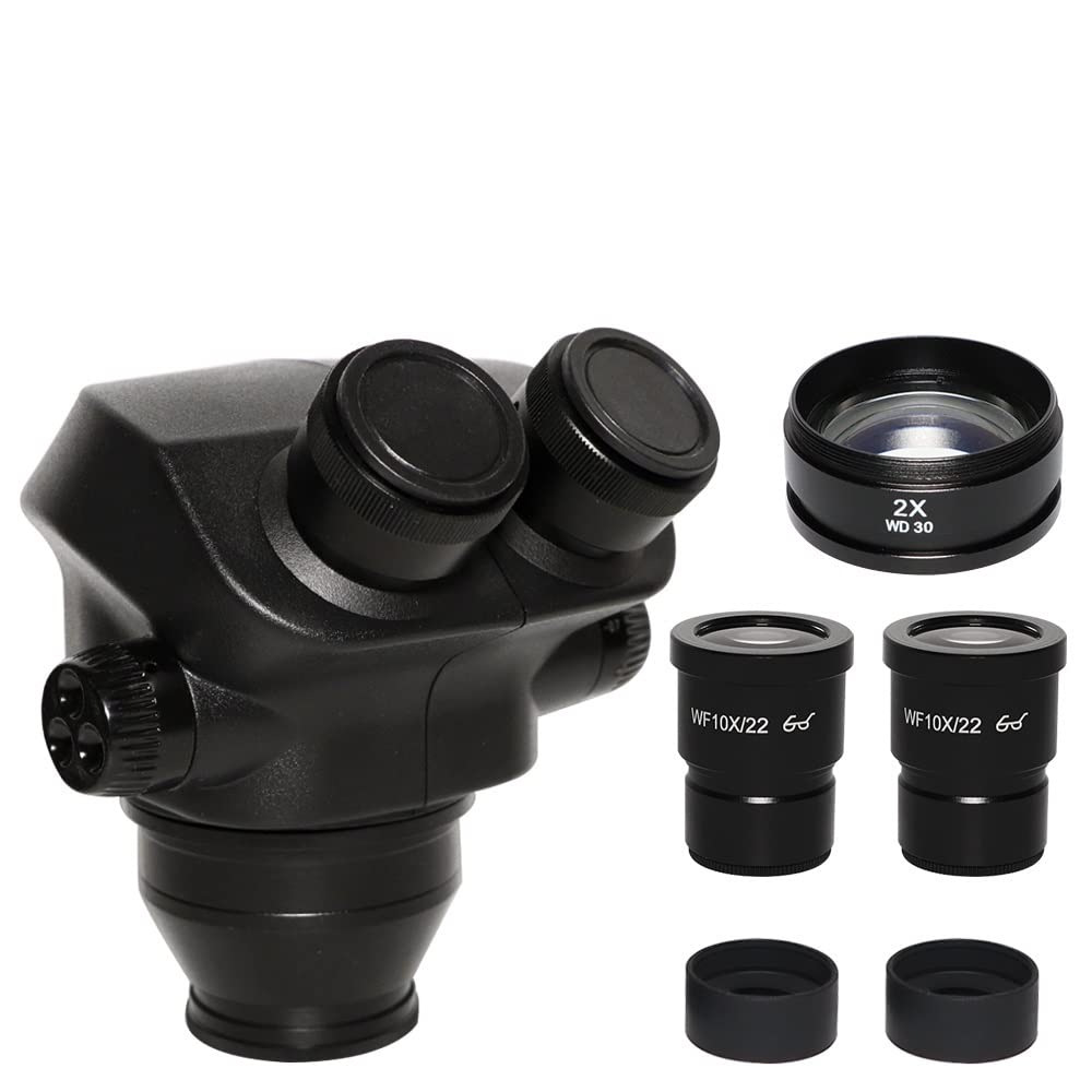 Mikroskop Schwarzes 7X-45X 3.5X-90X Simul-Focal Binokulares Mikroskop +0.5x 2.0x Hilfslinsen-Okular Kontinuierlicher Zoom Stereo-Mikroskopkopf(3.5-90X)