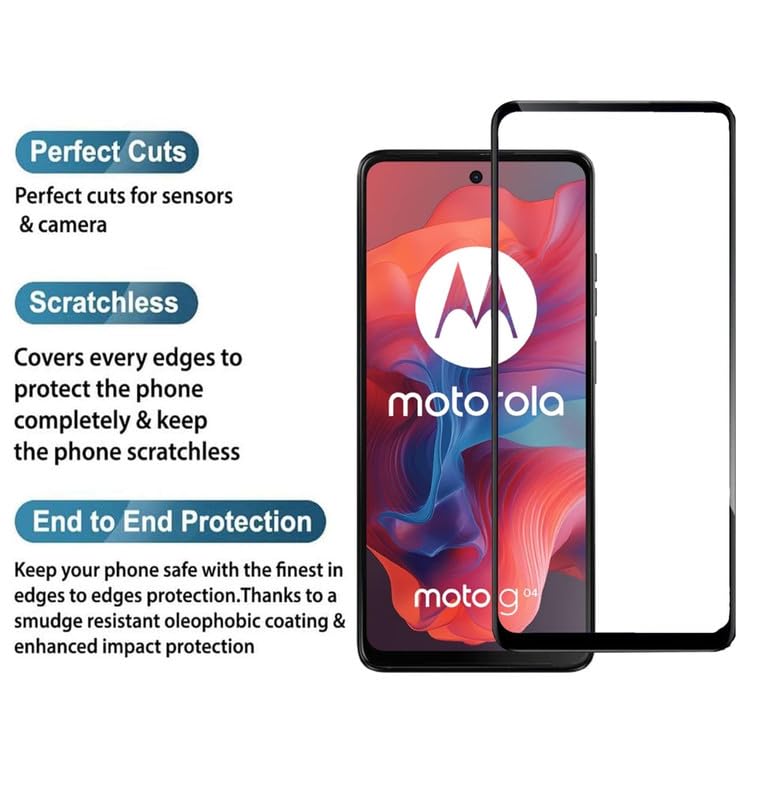 Image of Edge To Edge Tempered Glass Screen Protector Compatible With Motorola G04 / Moto G04 Smartphone With Easy Installation Kit