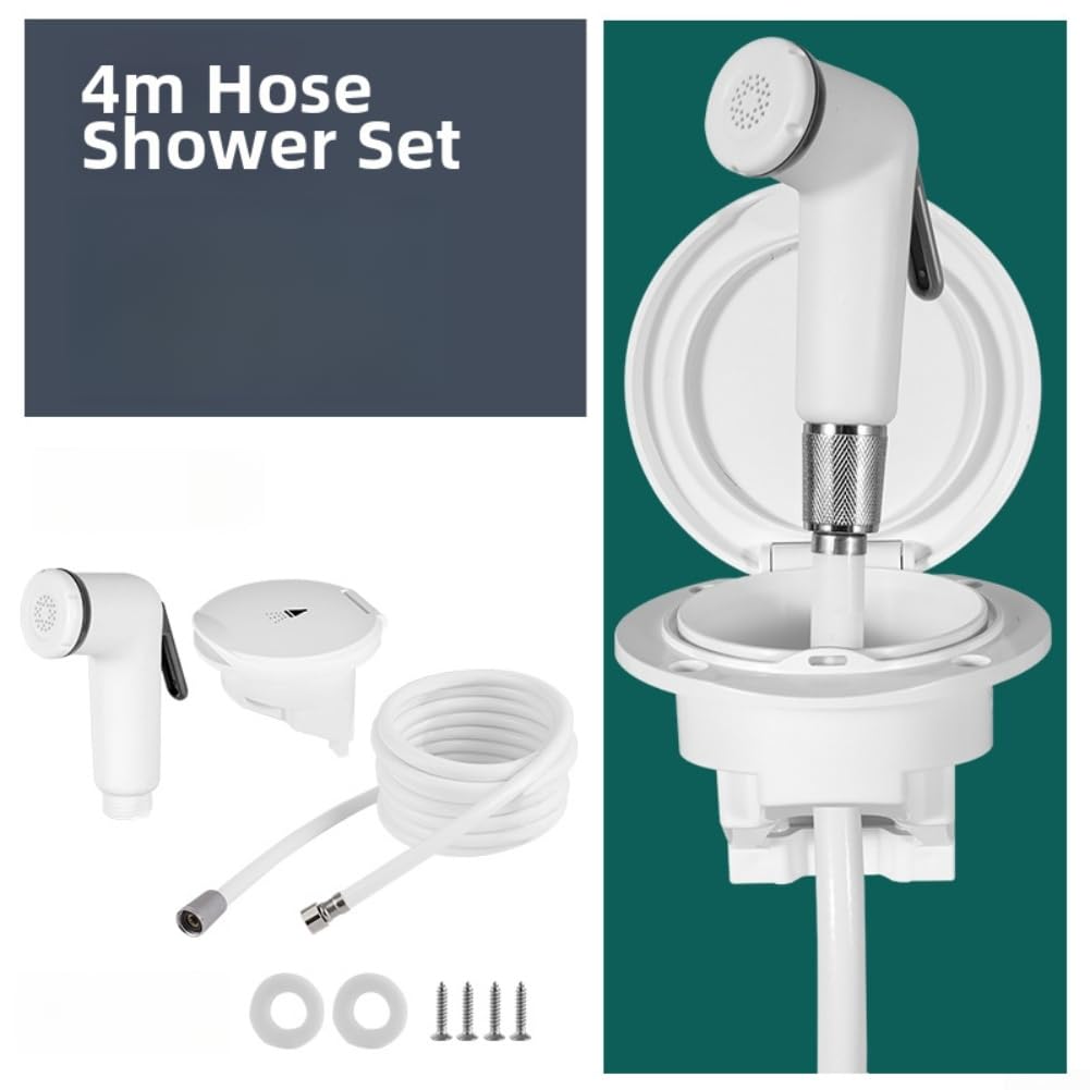 Kit de cabezal de ducha marino, juego de ducha retráctil a presión para yates y barcos, ABS + PVC, manguera de 8 pies o 4 m, blanco (4 m)