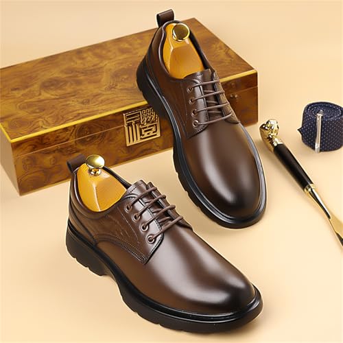 Mens Genuine Leather Lace Up Chunky Heel Platform Oxfords Round Toe Non-Slip Lug Sole Business Formal Dress Shoes for Office Wedding Party Increase Height2