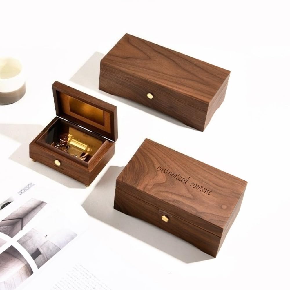 Benutzerdefinierte Walnuss-Spieluhr – personalisiertes Lied & Gravur Geschenk für Freundin, Ehefrau, Jahrestag, Hochzeit – handgefertigtes Holz-Andenken mit individueller Melodie