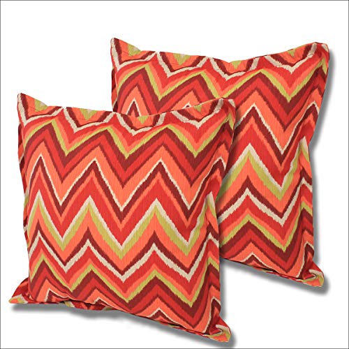 Comfort Classics Set of 2 Outdoor French Edge Border Pillows 17x17x5. Polyester Fabric Red Flame Stitch Inc.