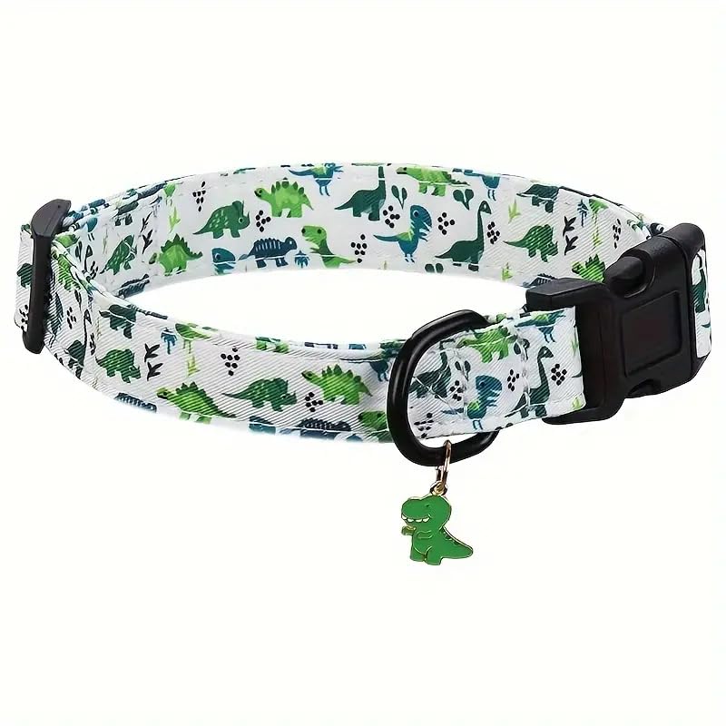 Condition photo showing New/Like New for Adjustable Soft Polyester Dog Collar: Featuring a Cute and Adorable Special Design, Perfect for Small, Medium, & Large Dogs. Durable, Comfortable, and Ideal for Everyday Use Green Dinosaur Medium
