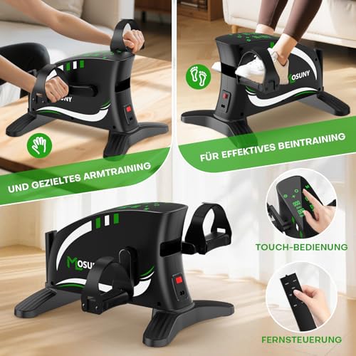 Pedaltrainer, MOSUNY 2026 2 in 1 Pedaltrainer für Zuhause mit Widerstand + Geschwindigkeit, Leise & großem LCD-Display + Anti-Rutsch-Matte, Arm und Beintrainer für Senioren Heimtrainer Senioren