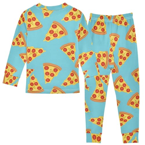 Pajama Sets Long Sleeve Pizza Slices on Blue Soft Comfy Sleepwear 2 Piece PJS 3-8T3