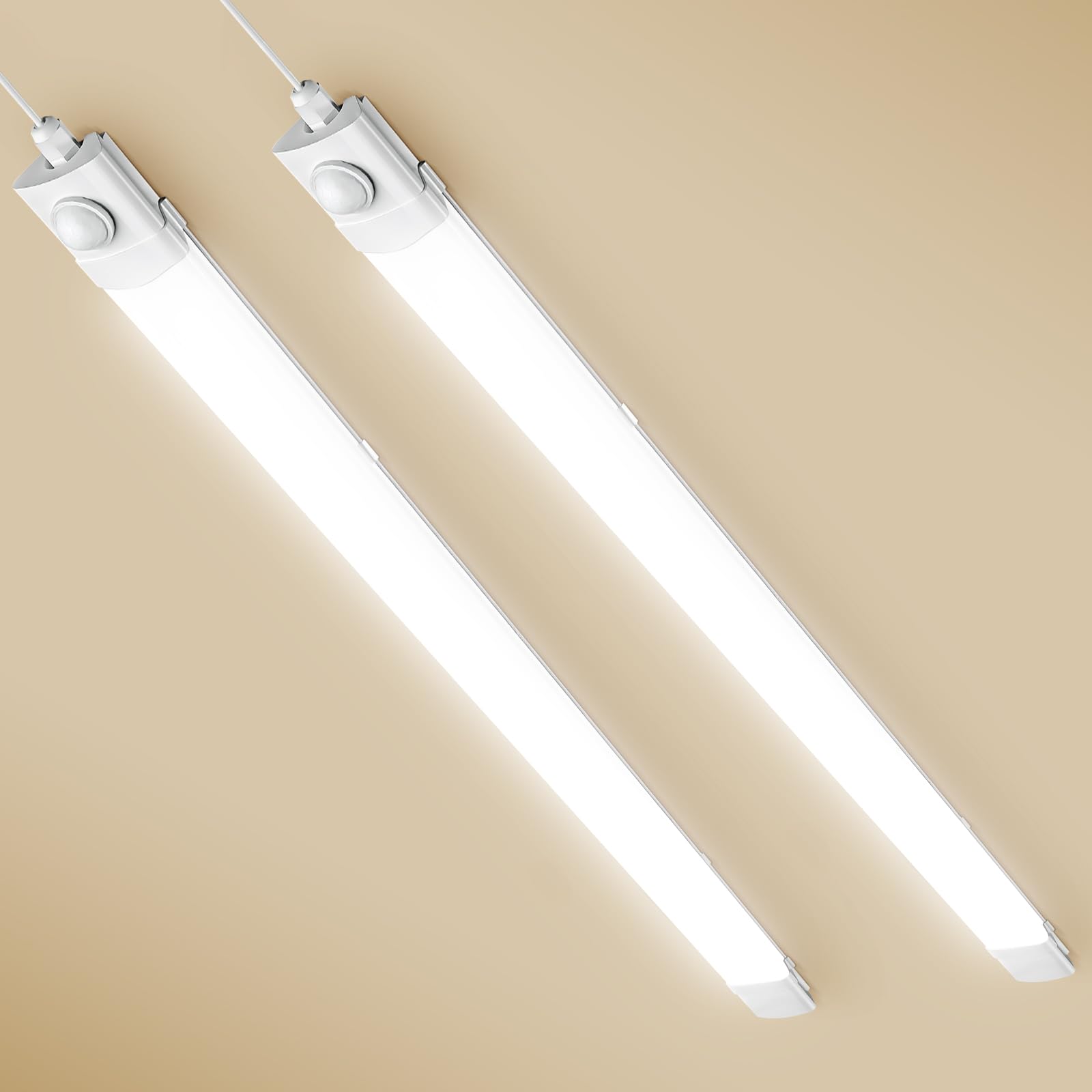 LED Feuchtraumleuchte 120CM mit Bewegungsmelder 40W 4400LM Feuchtraumlampe 4500K, IP65 Wasserdicht Kellerleuchte, LED Werkstatt Deckenleuchte für Keller, Garage, Lager, Büro 2 Stück