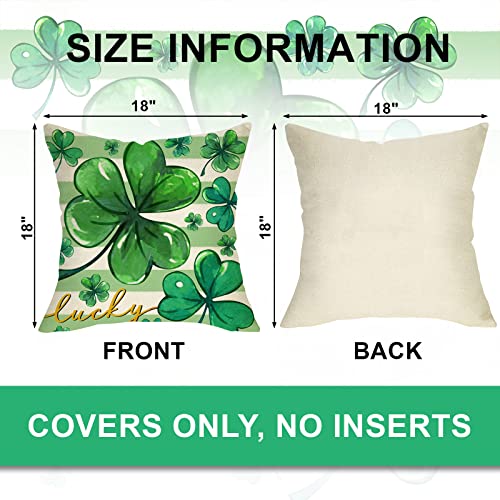 Ussap St Patricks Day Decorative Throw Pillow Covers 18 X 18 Set Of 4, Lucky Clover Shamrock Stripe Cushion Case Decor, Beer Hat Gold Coin Decoration For Sofa Couch #TOP1