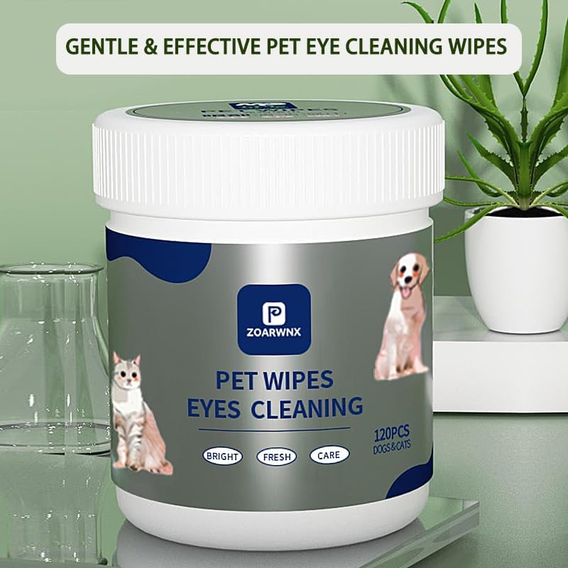 Eye Wipes for Dogs & Cats, Hypoallergenic Dog Eye Cleaner Pads, Natural Cleaning Grooming Pet Wipes Gently Remove Tear Stain, Eye Debris, Mucus,Discharge,120 Pcs