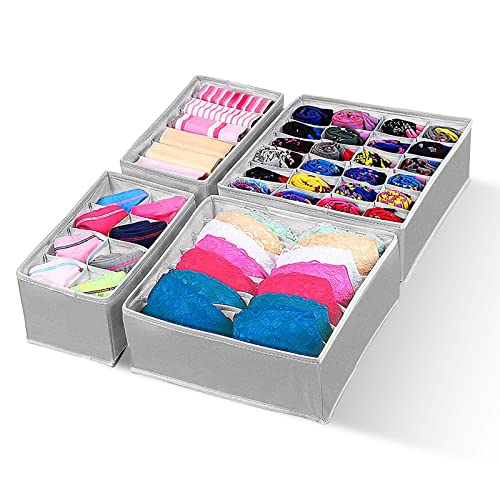 Organizador Ropa Interior,Zimiking Organizadores de Cajones para Ropa Interior,4 Cajas Plegable Organizador de Almacenamiento,Organizador de Cajones y Separador,Organizador Plegable para Calcetines Cover