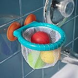 Edushape Bath Toy Basketball Hoop & Balls Kids Set - 3 Colorful Balls and Mesh Net That Catches The Balls, Bathroom Bathtub Shooting Game with Strong Suction Cup