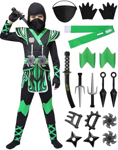Spooktacular Creations Grüner Ninja Kostüm für Jungen Ninja Krieger Faschingskostüm, Themenpartys, Halloween Kostüm verkleiden, Rollenspiel