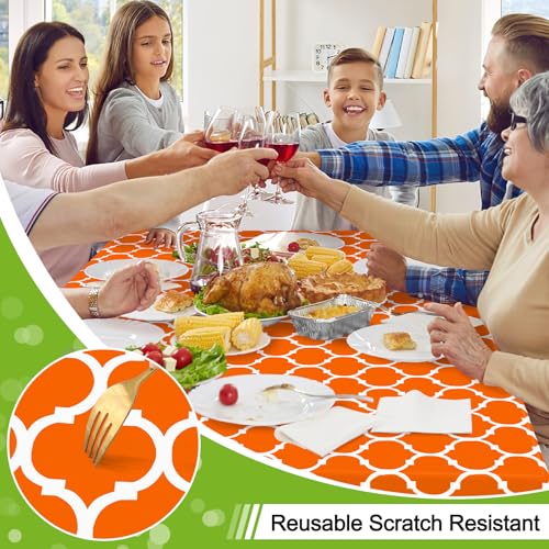 Image of Smiry Rectangle Tablecloth, Waterproof Vinyl Tablecloths with Flannel Backing for Rectangle Tables, Wipeable Spillproof Plastic Tablecloth for Dining, Indoor and Outdoor 60 inch x 84 inch, Bright Orange