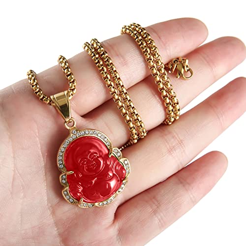 P.BLAKE Laughing Buddha Buddah Necklaces For Women Men, Ice Out Buddha Pendant For Men Women with Stainless Steel Gold Chain 24 inches