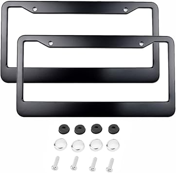 2PACK Black Slim Chrome Stainless Steel License Plate Frame Screw Cap/Slim 4 Hole