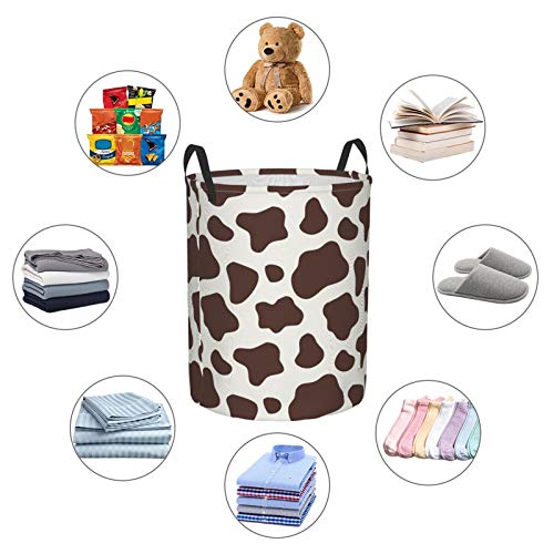 Kiuloam Brown And White Cow Print Laundry Baskets, Bedroom Hamper Collapsible Waterproof Oxford Fabric With Handle Foldable Cloth Washing Bin Tote Bag (16.5 Inches) #TOP5