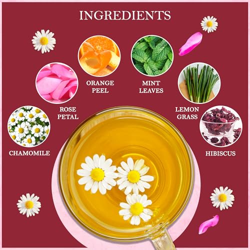 Image of Tealeaf & Co. Chamomile Rose Citrus Herbal Tea Bags - Organic Chamomile Tea Bags with Rose Petals, Orange Peel, Lemon Grass, Hibiscus & Mint Leaves - Low Caffeine - Gluten Free - 50 Teabags