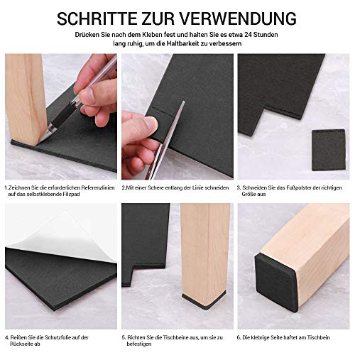 Auckpure Filzgleiter selbstklebend, 3 Rollen, Filzgleiter, schwarzer Filz, 100 cm x 10 cm, 100 cm x 5 cm, 100 cm x 2 cm, Möbelgleiter… – Ansicht 4