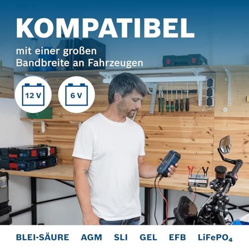 Bosch C40-Li Batterieladegerät, 5 Ampere, mit Erhaltungsladungs-Funktion - Autobatterie-Ladegerät für 6 V / 12 V Blei-Säure-, AGM-, EFB-, Gel-, SLI- Batterien sowie 12 V Lithium- (LiFePO4) Batterien