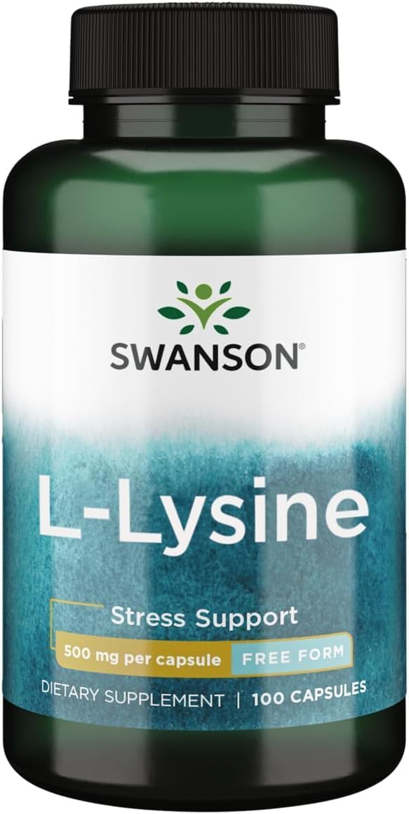 Swanson L-Lysine Amino Acid, 500 mg Free Form, 100 Capsules Unflavored 100 Count (Pack of 1)