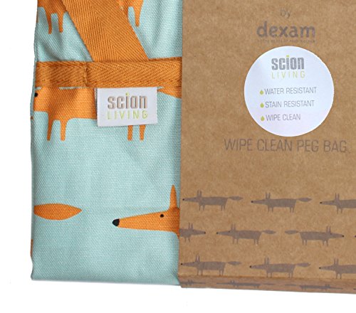 Mr Fox Print - Aqua Blue & Orange Fox Print Premium Quality Wipe Clean Cotton PEG Bag with Clothes Line Hanging Hook - Includes 40 Quality Wooden Clip Clothes PEGS - Image 3