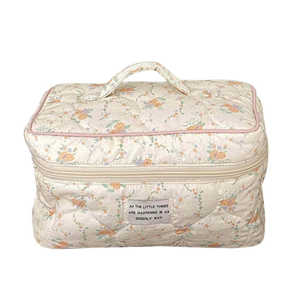 JuoxeepyCotton Makeup Bag Large Travel Cosmetic Bag Quilted Cosmetic Pouch Coquette Aesthetic Floral Toiletry Bag, A02-peony print, 10.24x6.3x6.3in