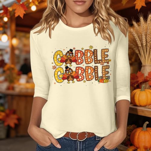 Womens Thanksgiving Shirts 3/4 Sleeve Tops Crew Neck Graphic Tee - image 3