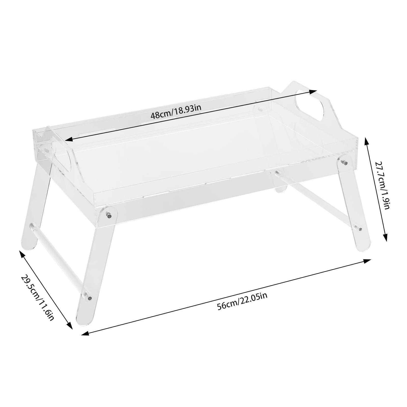 KONGKUNI Bed Tray Table with Folding Legs,Acrylic Breakfast Food Tray with Media Slot, Foldable Bed Tray for Eating Laptop Desk Snack TV Tray Kitchen Serving Tray