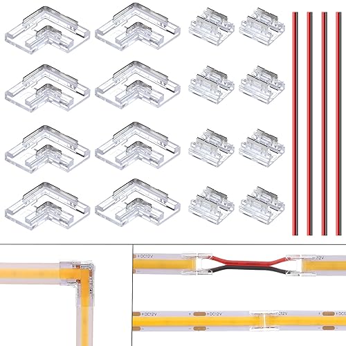 BENLUN 8 mm 2 Broches Connecteurs Bandes LED Fiche 8 pièces et Bandes LED Connecteur Angulaire L Forme 8 pièces pour Non Filaire sans Soudure SMD COB LED...