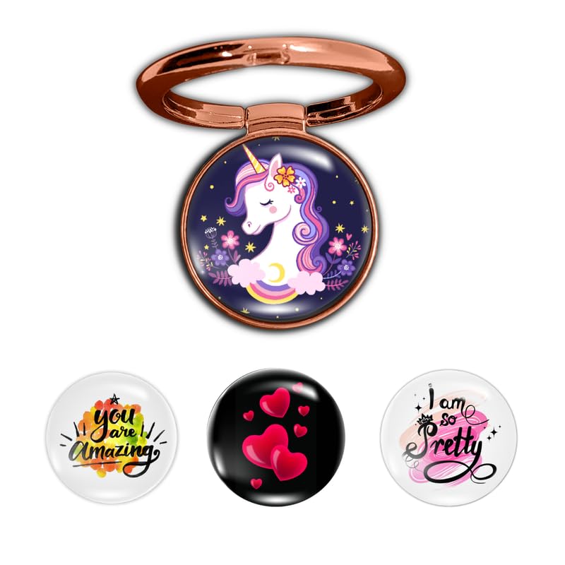 Image of 4-in-1 Metallic Mobile Back Ring Holder | Strong Grip for Phone & Back Cover | 4 3D Logo Magnets | 360 Adjustable Stand