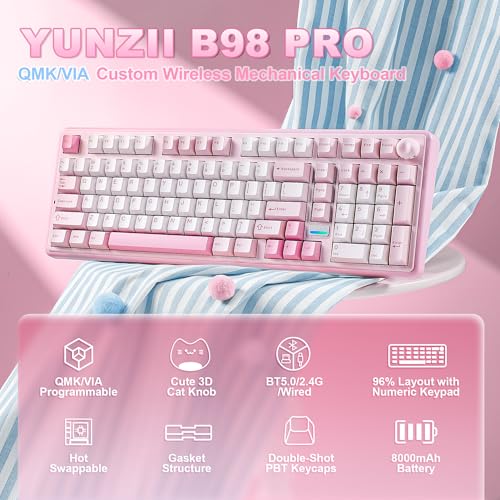 Image of YUNZII B98 PRO 96% Wireless Mechanical Keyboard(Pink, Milk Switch)