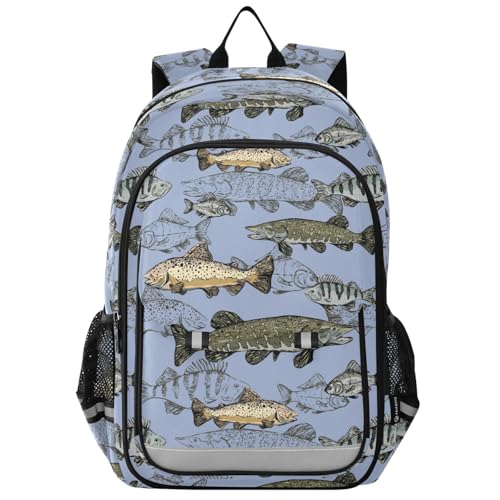 River Fish Backpack for Girls-Boys Middle-School Elementary Bookbags Large Toddler School Bags
