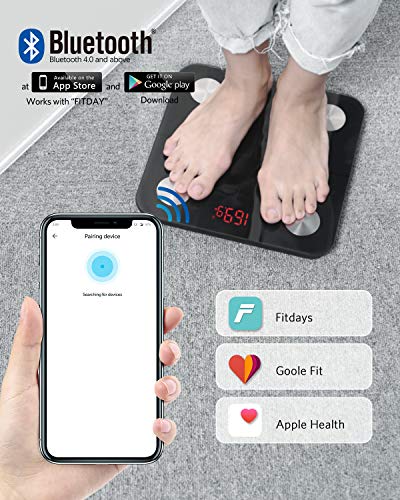 Bluetooth Body Fat Scale, HOMEVER Smart BMI Scale Digital Bathroom Wireless Weight Scale, Body Composition Analyzer with Smartphone App with Bluetooth, 400 lbs - Black