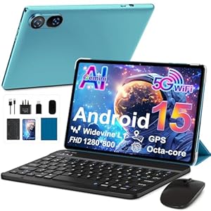 YESTEL Tablet 10 Inch Android 15 with Gemini AI, 30GB RAM + 2TB Expansion ROM, Widevine L1, Octa-Core, 5G WiFi, GPS, FHD IPS, BT5.0, 6000mAh, 2 in 1 Tablet with Keyboard + Mouse, Blue